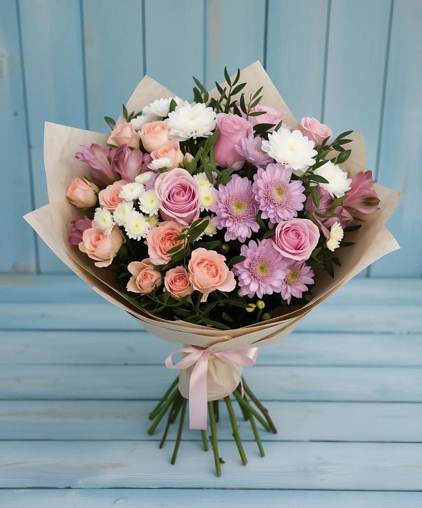 Букет цветов из: Хризантемы, Розы и Альстромерии в Санчурске